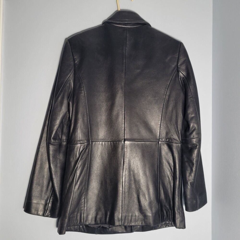 Liz Claiborne Vintage 100% Leather Black Button Front Collared Jacket Size SP - Picture 2 of 2
